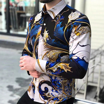 Herren Langarmhemd Barock Muster Elegant Berlin - BerlinGlamour