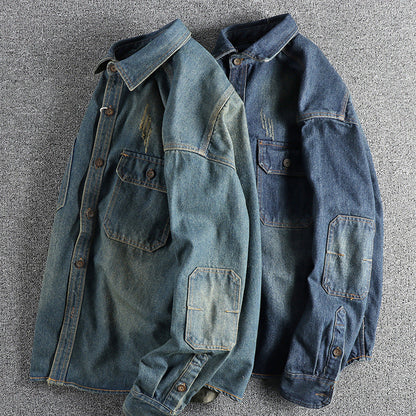 Herren Jeanshemd Vintage-Style mit Patentaschen Modern