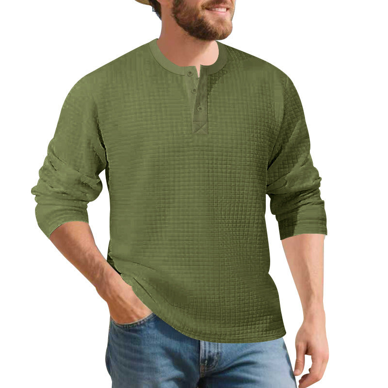 Herren Langarmshirt Komfort Waffelmaterial Knopfleiste Modern