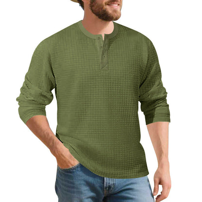 Herren Langarmshirt Komfort Waffelmaterial Knopfleiste Modern