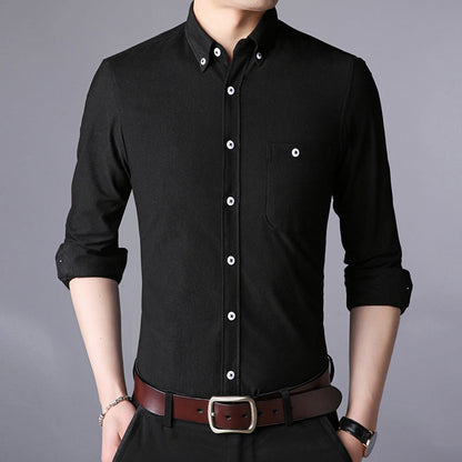 Herren Langarmhemd Klassisch Slim Fit Button Down Kragen