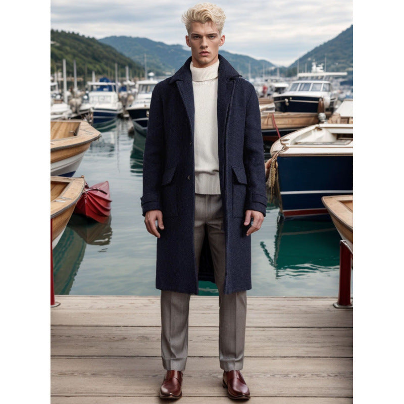 Herren Langmantel Eleganter Wool Mantel Schwarz