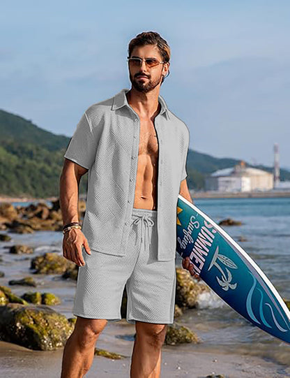 Herren Sommer Outfit Kurzarm Hemd Surf Shorts Trendy