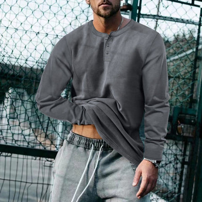 Herren Langarmshirt Modern Weich Bequem mit Knöpfen