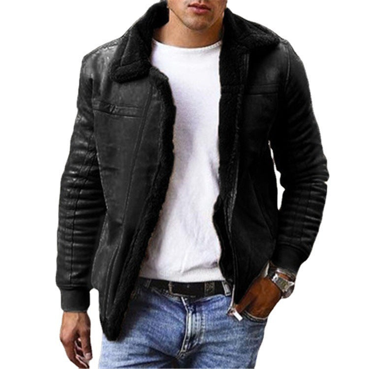 Lederjacke Herren Gefüttert Lammfell Modern Schwarzmantel
