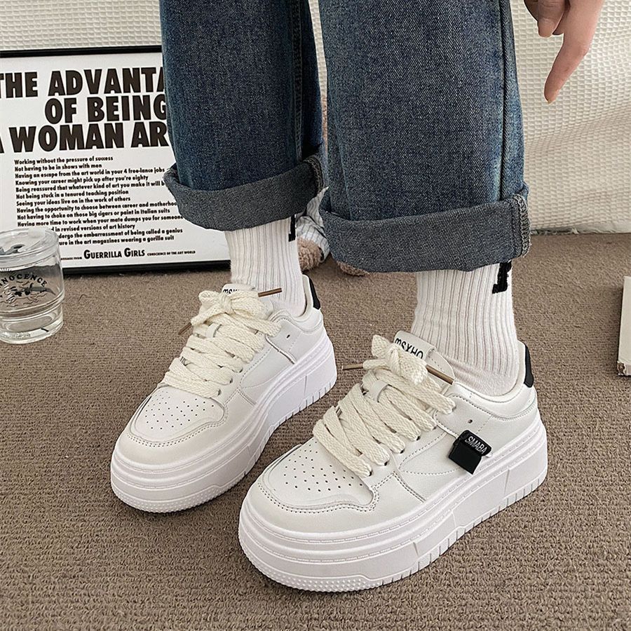 Damen Sneaker Hochsohlen Atmungsaktiv Schwarz