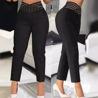 Damen Hose High Waist Stretch Modern Mit Gitterbund