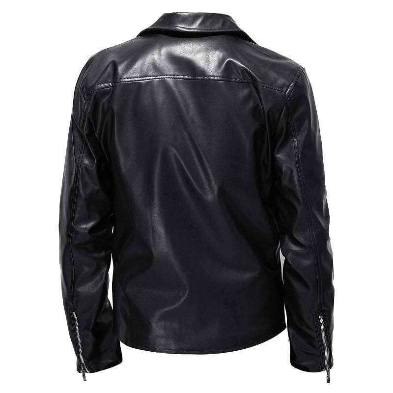 Lederjacke Herren Bikerjacke Kunstleder Schwarz Modern