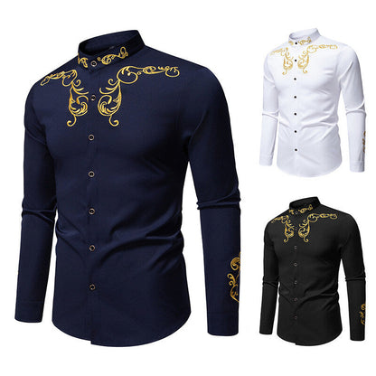 Herren Langarmshirt Elegantes Stickdesign Modern