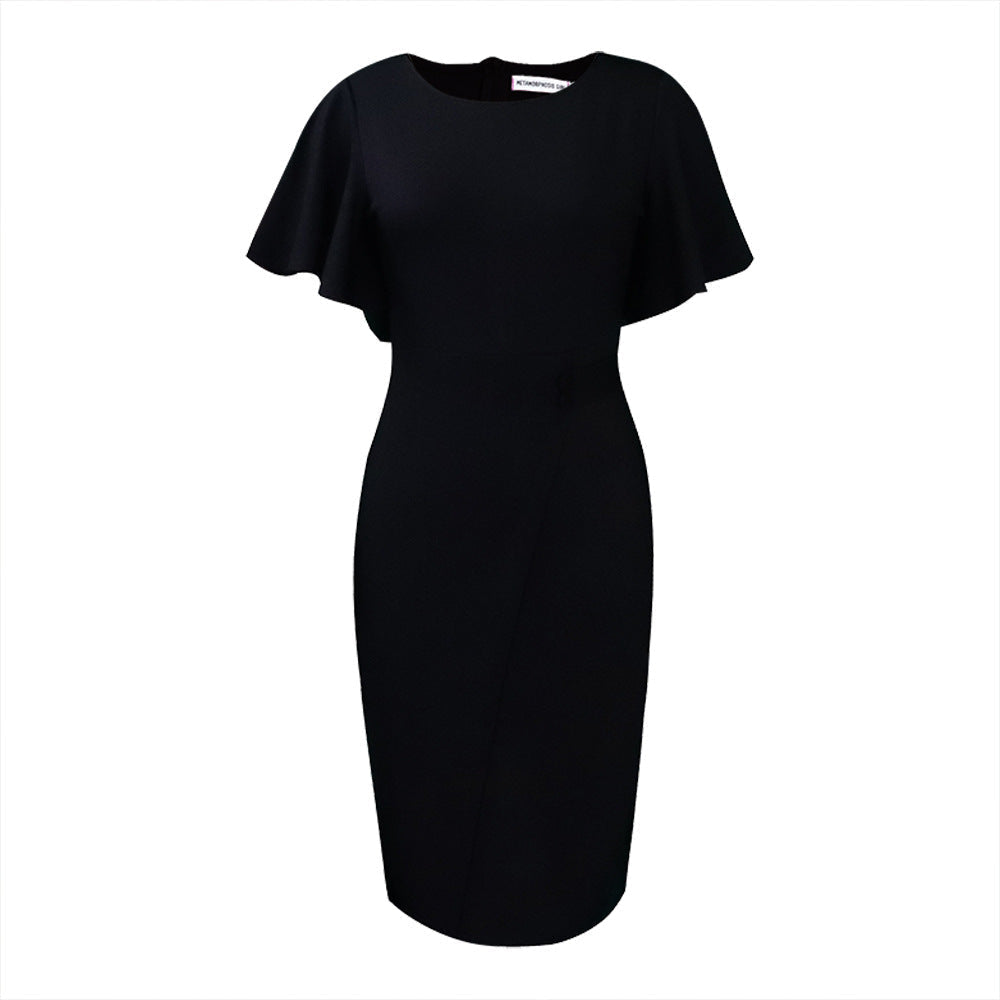 Figurbetontes Damen Midi Kleid Wickelstil Kurzärmelig