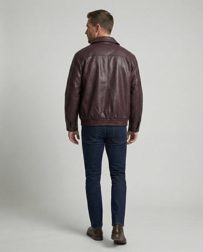Herren Lederjacke Oversized mit Hemdkragen und Taschen