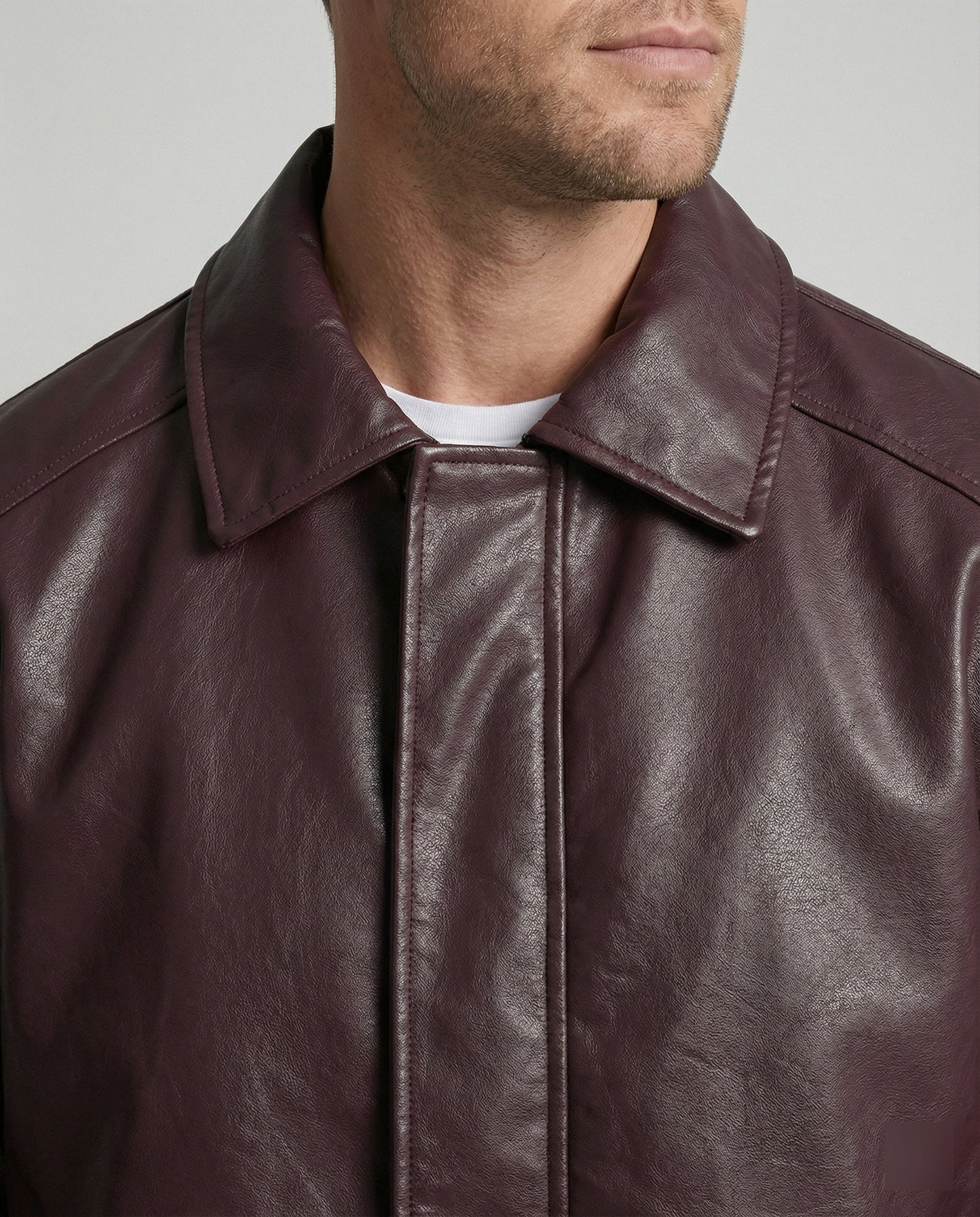 Herren Lederjacke Oversized mit Hemdkragen und Taschen