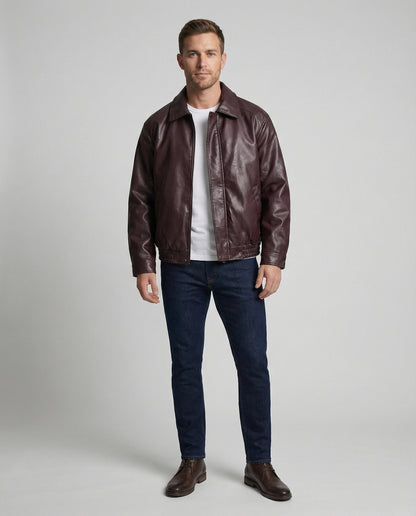 Herren Lederjacke Oversized mit Hemdkragen und Taschen