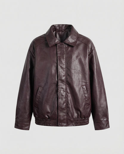 Herren Lederjacke Oversized mit Hemdkragen und Taschen