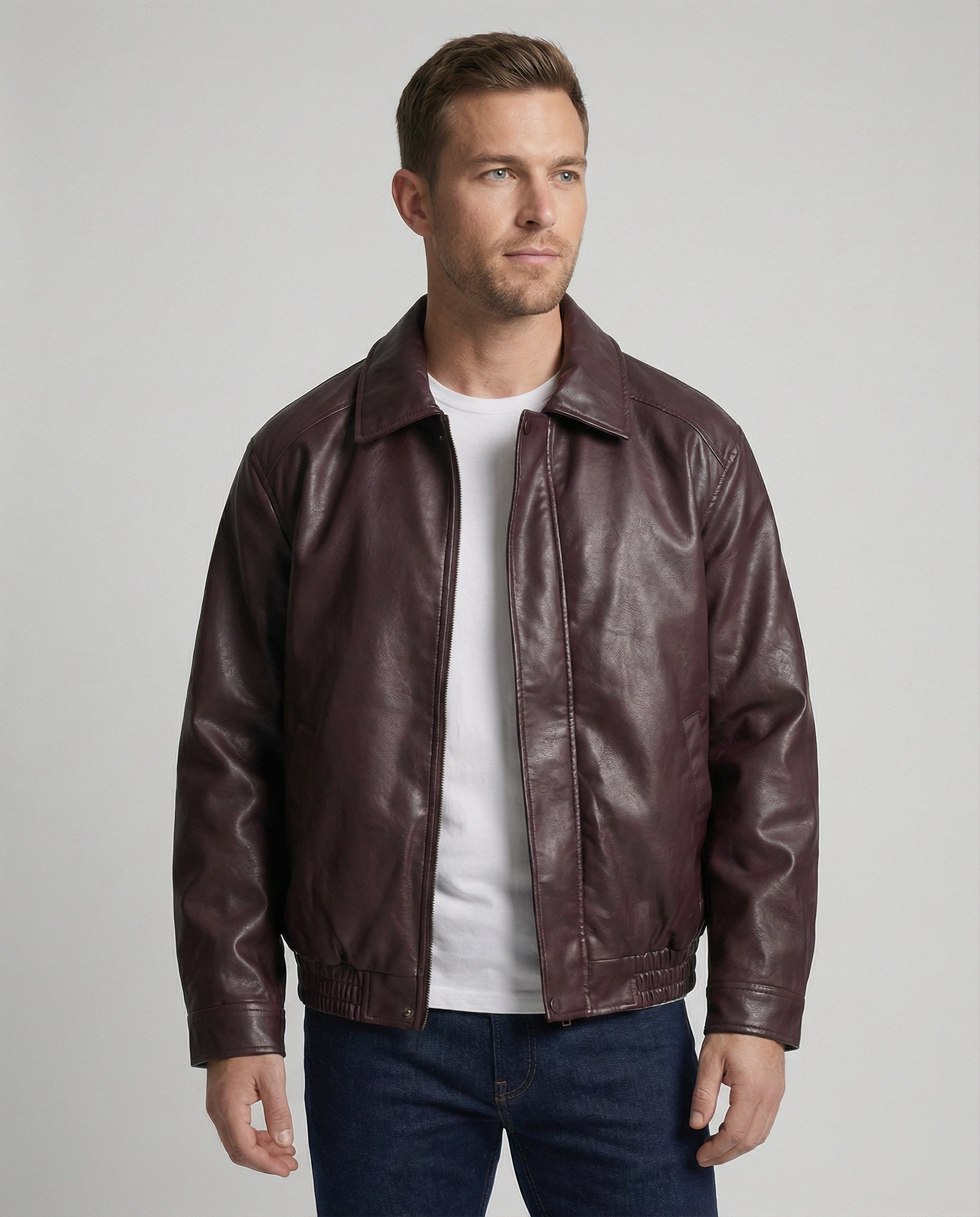 Herren Lederjacke Oversized mit Hemdkragen und Taschen - BerlinGlamour