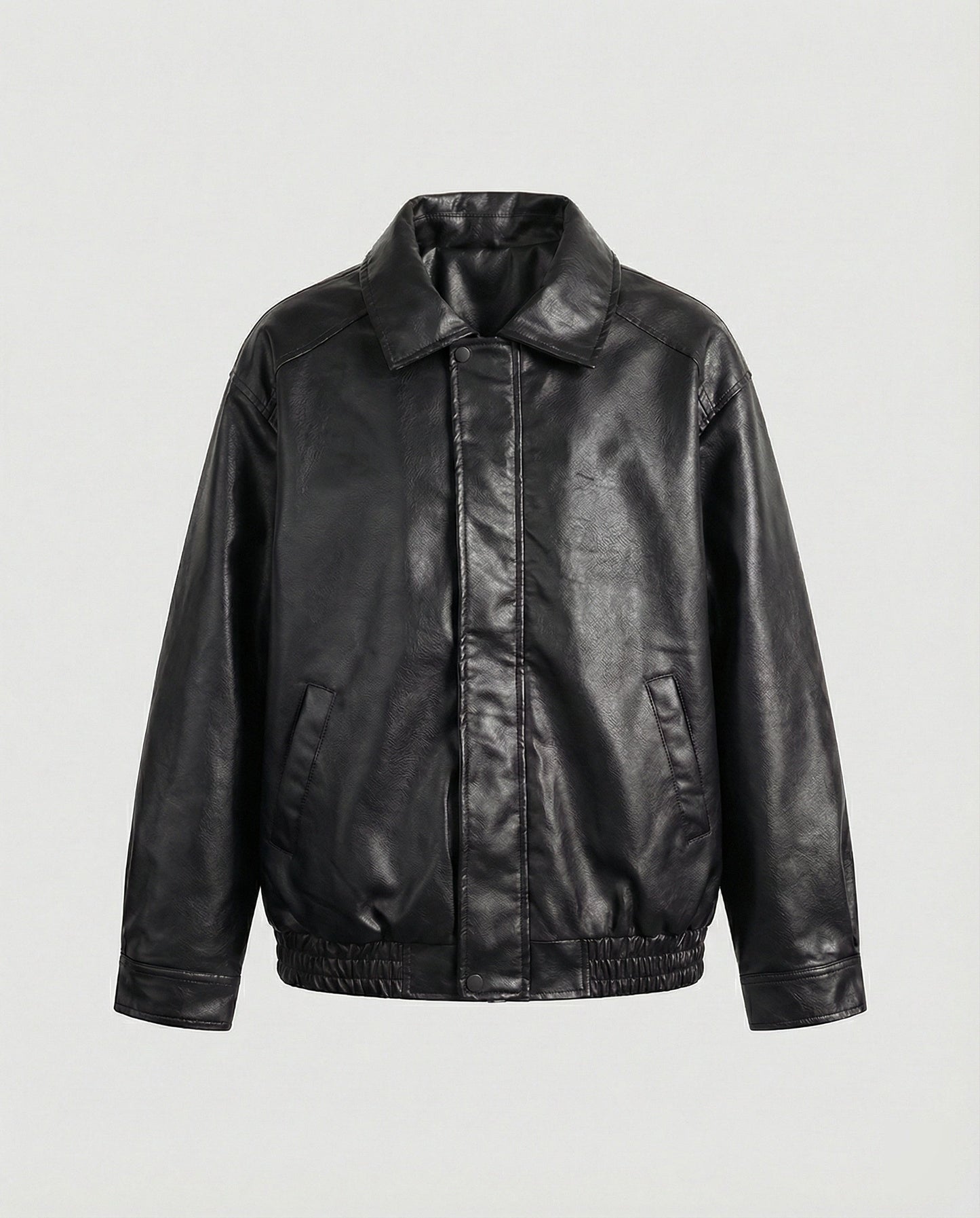 Herren Lederjacke Oversized mit Hemdkragen und Taschen