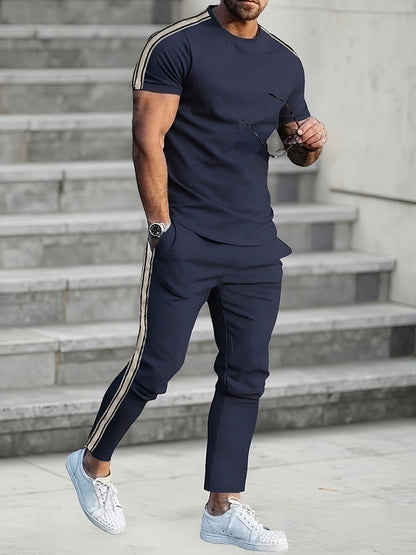 Herren Sportanzug Jogginghose Set mit Seitennähten modern