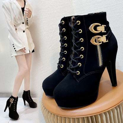Runde Zehe High Heels Stiefel Damen Schuhe Spitze