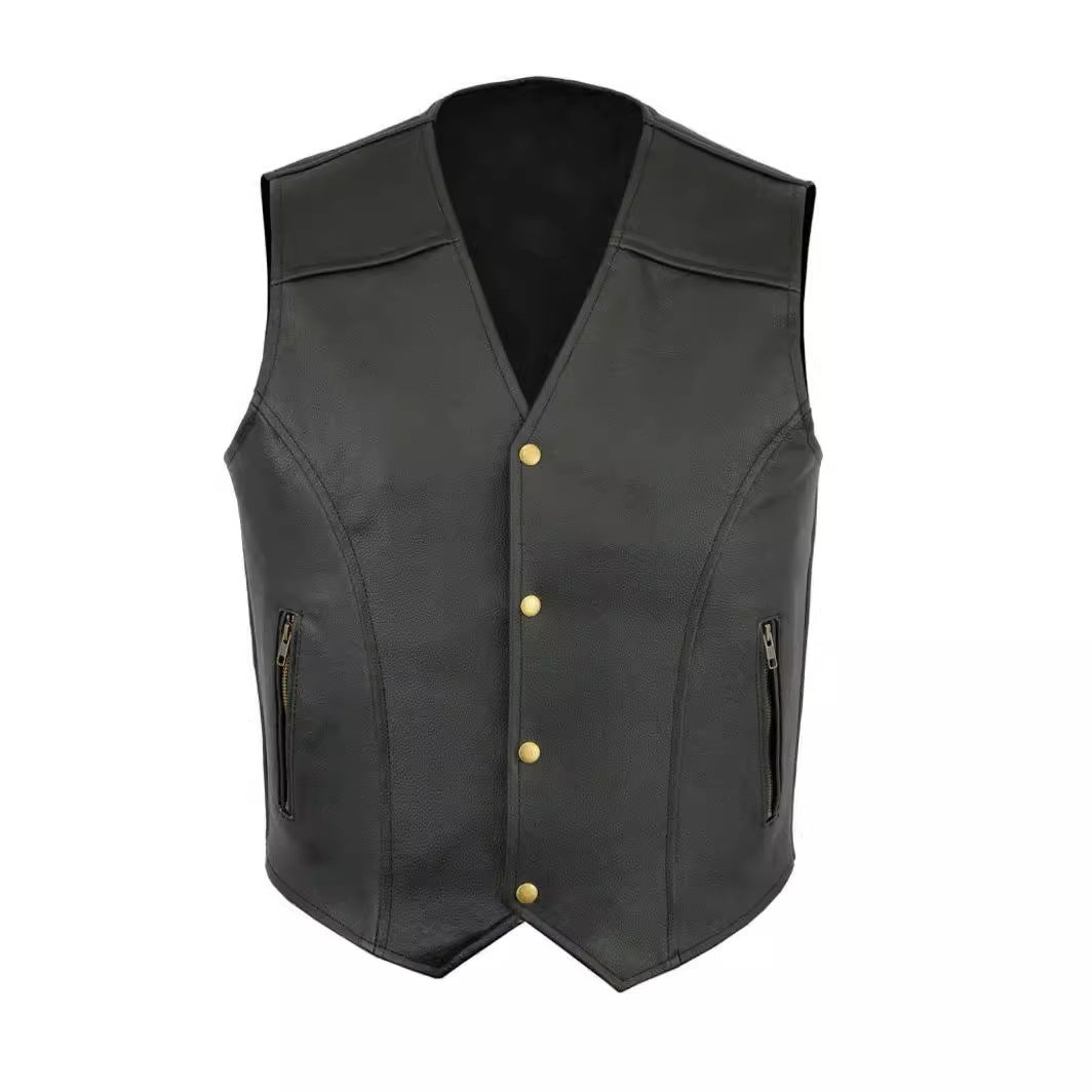 Lederweste Herren Biker Stil Reißverschluss Taschen Schwarz - BerlinGlamour