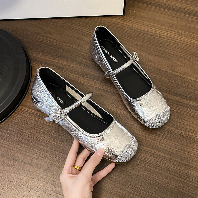 Damen Ballerinas Glitzerriemen Modern Schuhe - BerlinGlamour