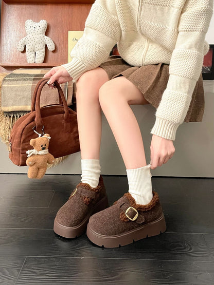 Damen Clogs Kuschelig Kunstfell Schnallenverschluss Modern