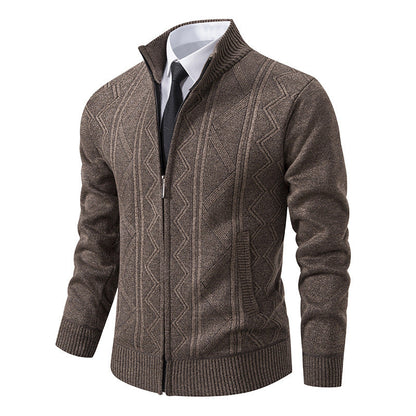 Herren Strickjacke Hochkragen Zipper Warm