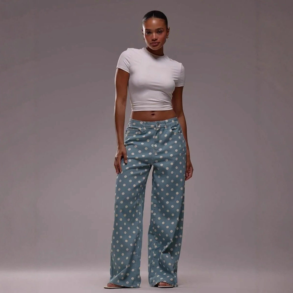 Damen Hose Polka Dot Muster Weite Bein