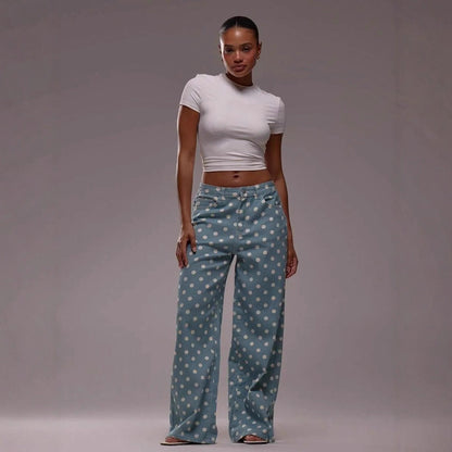 Damen Hose Polka Dot Muster Weite Bein