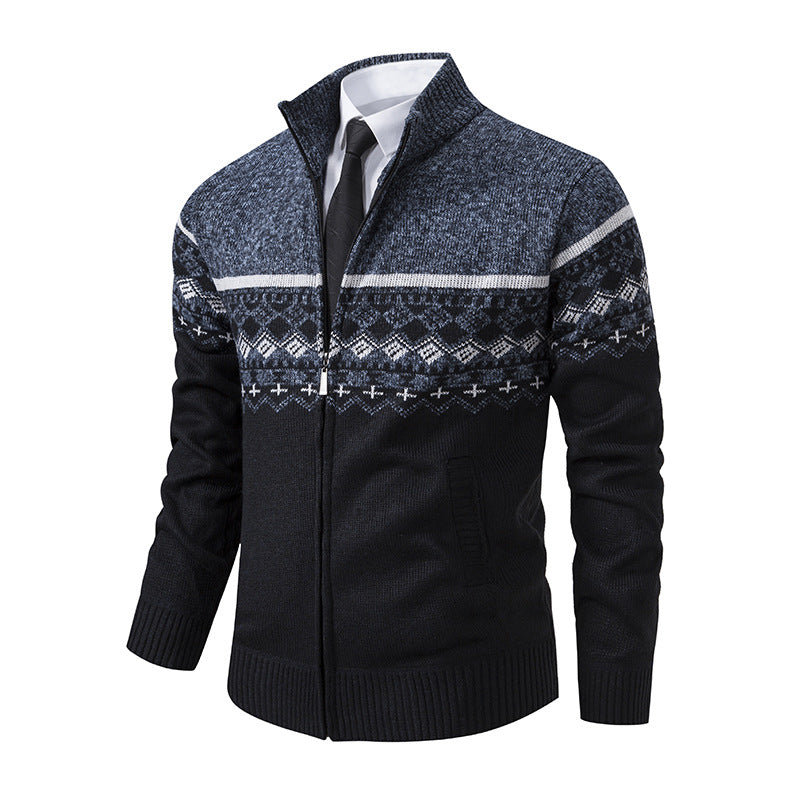 Herren Strickjacke Modern Hochkragen Grau - BerlinGlamour