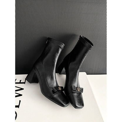Damen Stiefeletten Elegante Schleife Blockabsatz