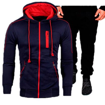 Herren Sport Outfit Kapuzenjacke Jogginghose Set Schwarz