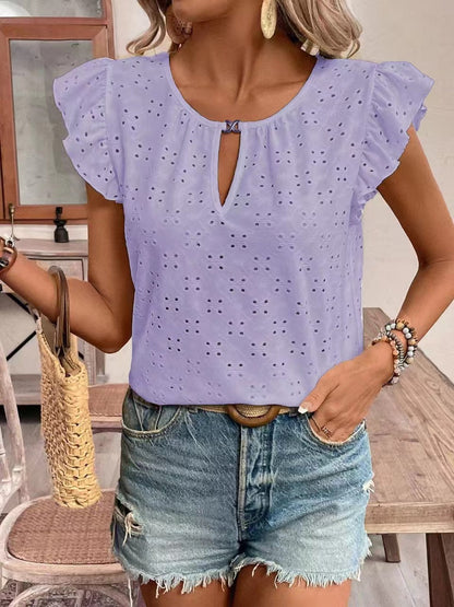 Damen Bluse Rüschendetails Lochstickerei Elegant