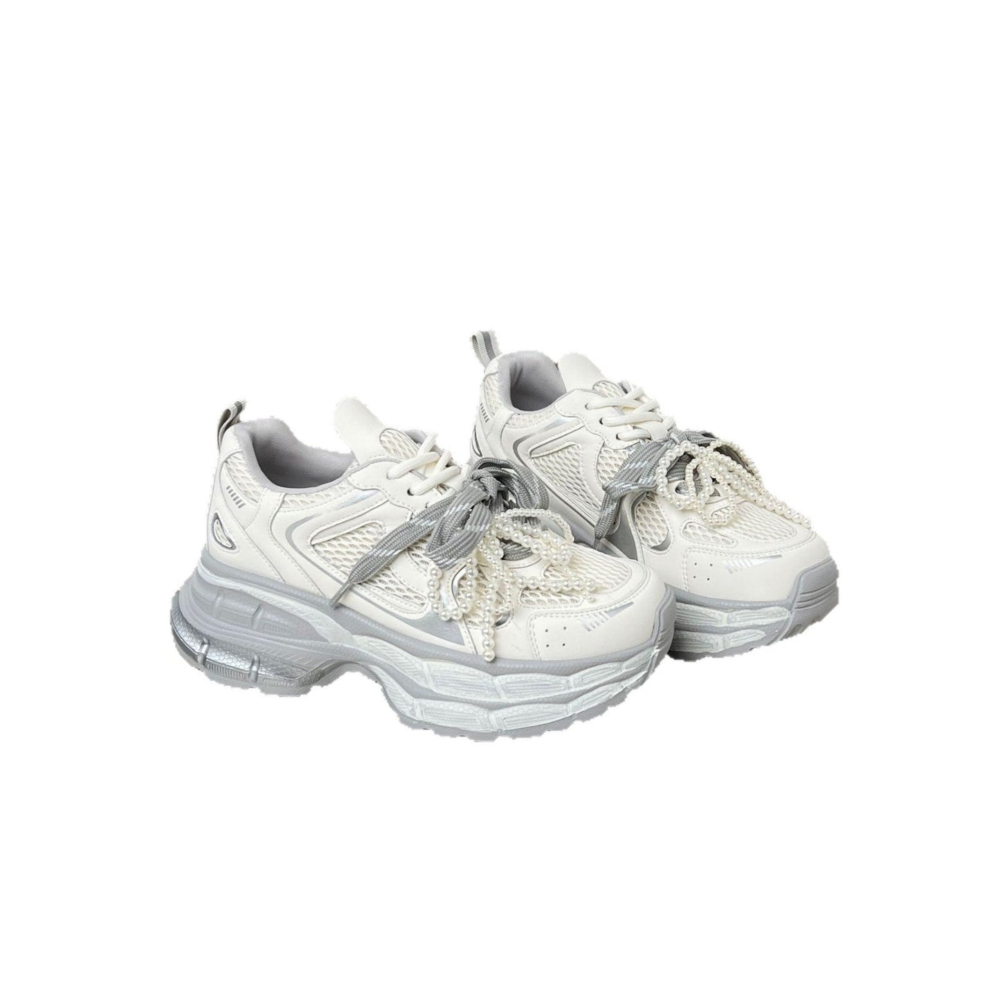 Damen Sneaker Sportlich Atmungsaktiv mit Perlen Detail