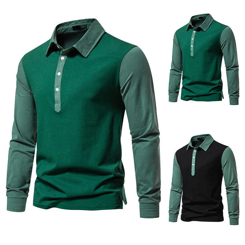 Herren Henley Shirt Langarm Atmungsaktiv Kontrastärmel