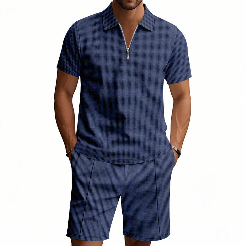 Herren Polo-Set mit Shorts, Modern, Reißverschluss, Elegantes Design