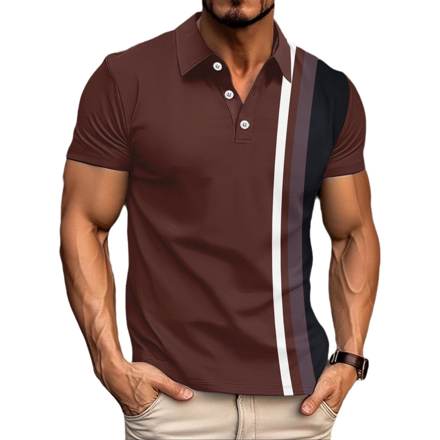 Herren Poloshirt Kurzarm Baumwolle Streifen Modern