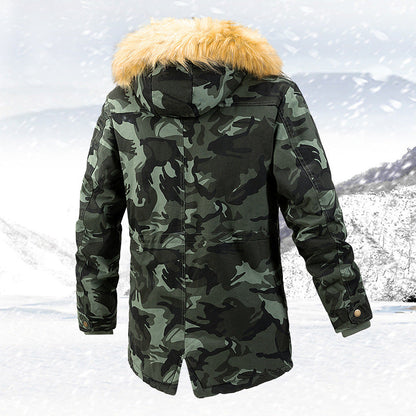 Herren Camouflage Parka Warm mit Abnehmbarer Kapuze