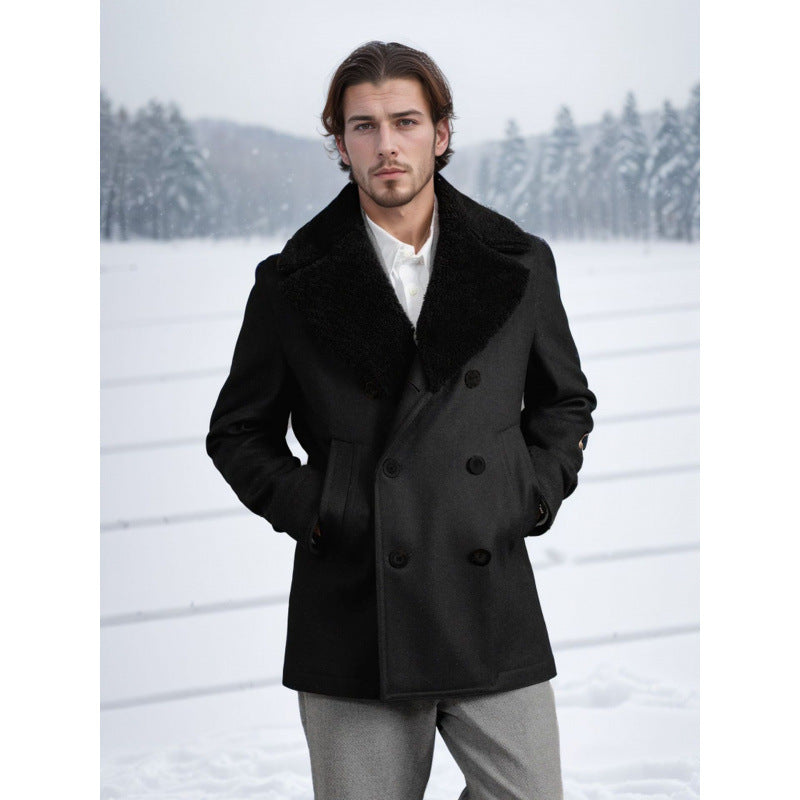 Herren Wintermantel Modern mit Abnehmbarem Fellkragen