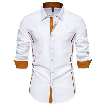 Herren Langarmhemd Modern Slim Fit Kontrastnähte