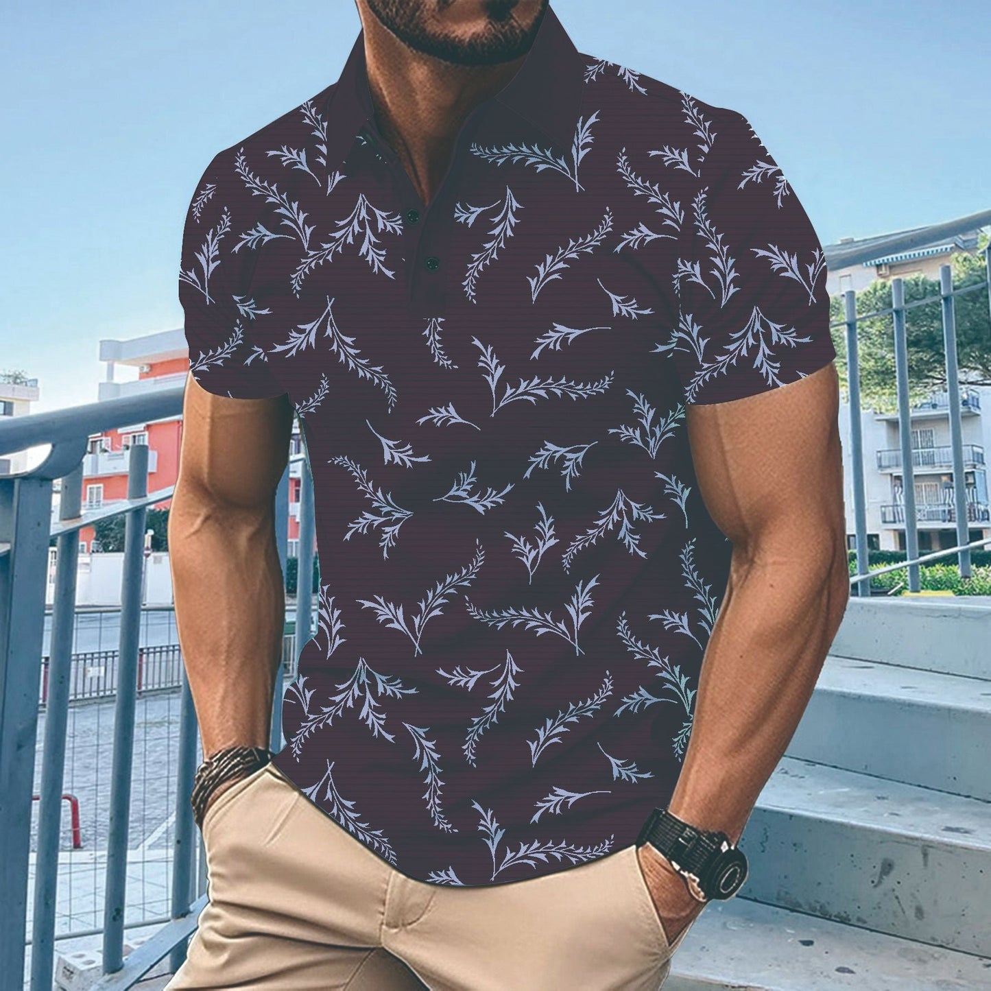 Herren Polohemd Modern Floralmuster Slimfit