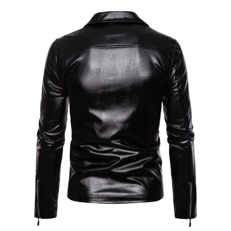 Herren Lederjacke Bikerstil Asymmetrisch Reißverschluss Schwarz