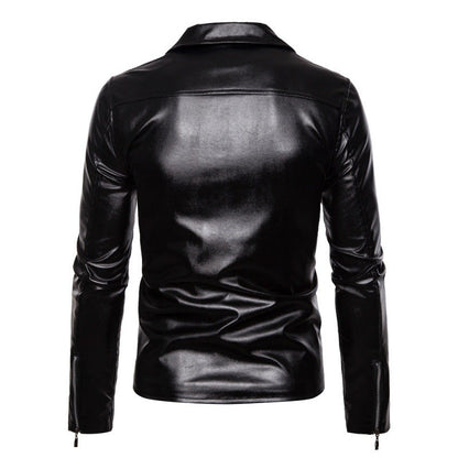 Herren Lederjacke Bikerstil Asymmetrisch Reißverschluss Schwarz