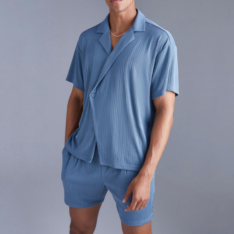 Herren Kurzarmhemd und Shorts Set Rippstruktur Sommer