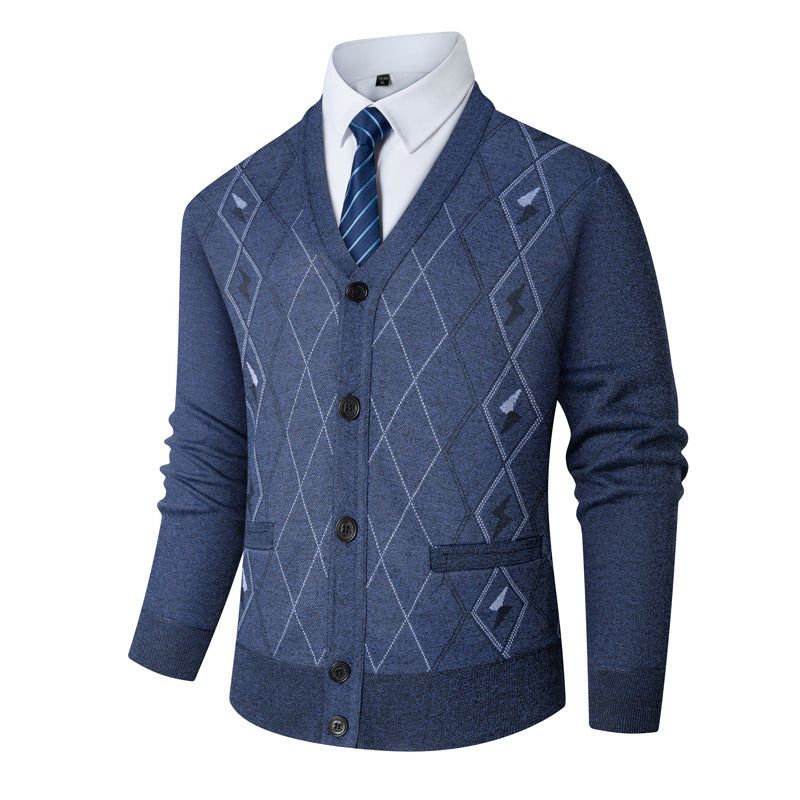 Herren Strickjacke Modern Rautenmuster Elegante Knöpfe