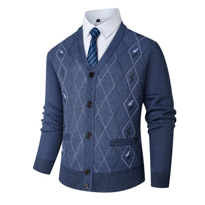 Herren Strickjacke Modern Rautenmuster Elegante Knöpfe