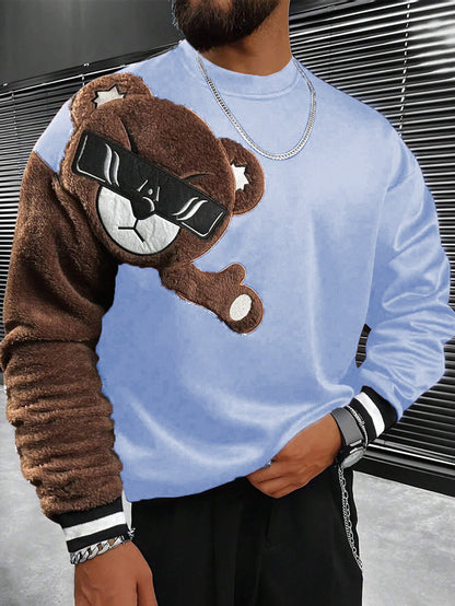Herren Sweatshirt Plüsch Bär Applikation Modern