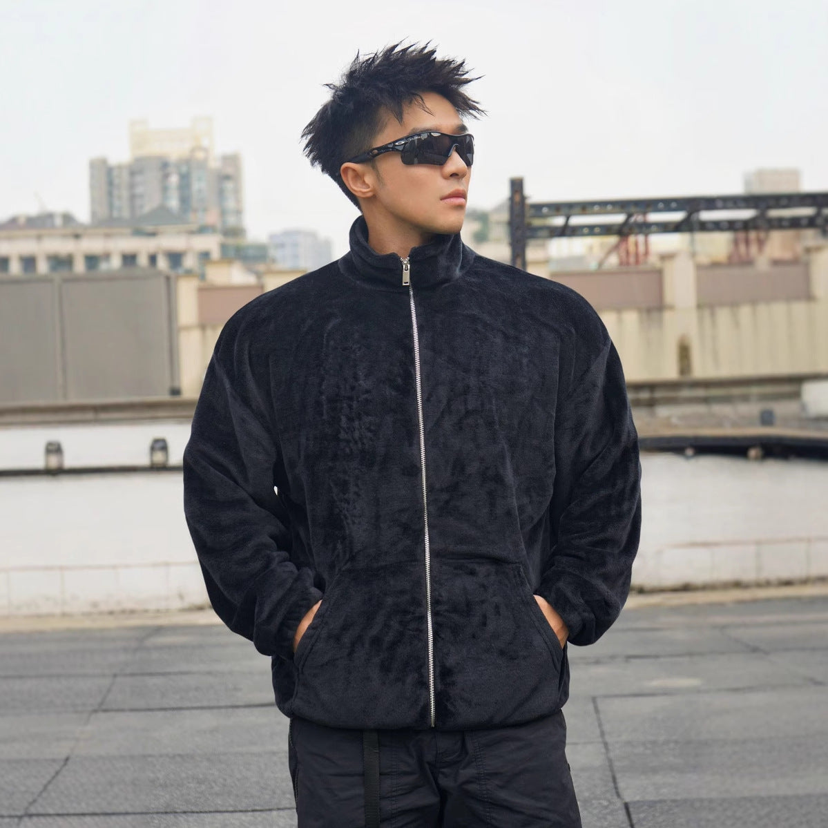Herren Fleecejacke Weich Warm Mit Hochem Kragen