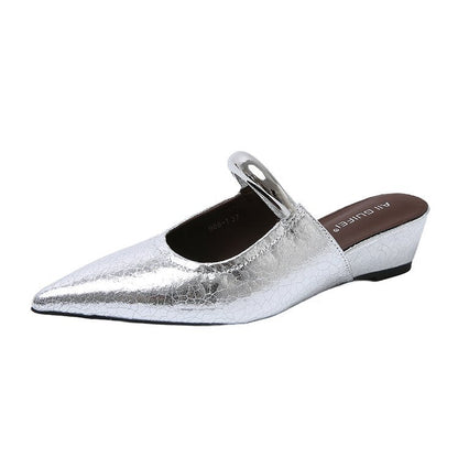 Damen Mules Slingback Schuhe Spitz Mit Ketten Dekor Elegant
