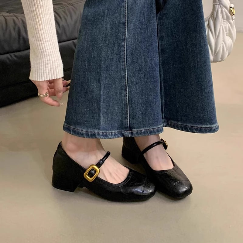 Damen Ballerinas Komfortabel mit Riemen und Schnalle Modisch