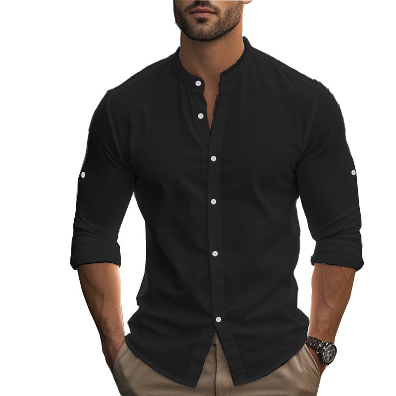 Herren Langarmhemd Modern mit Kontrastknöpfen Slimfit